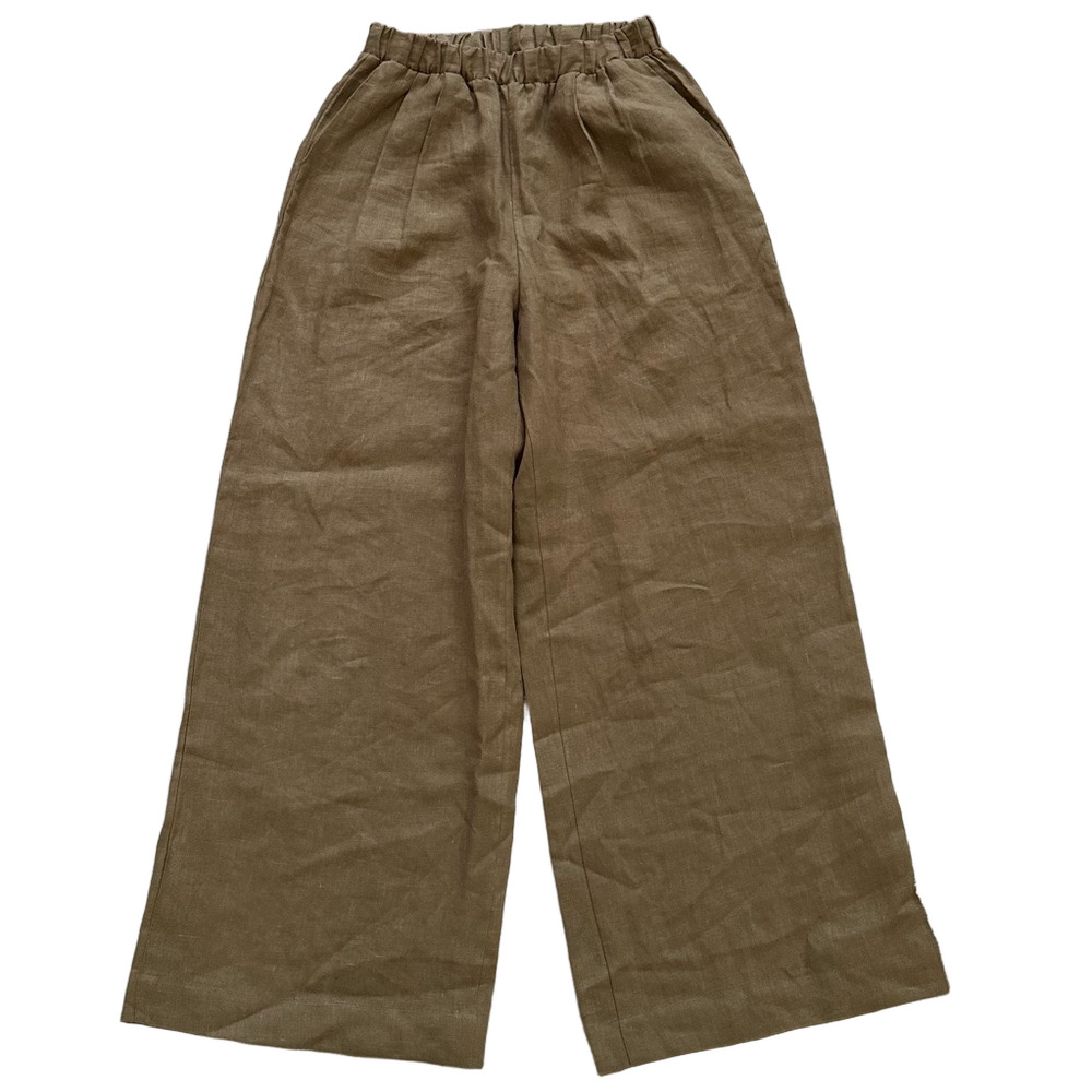 OZMA Olive Green Wide-Leg Linen Pants